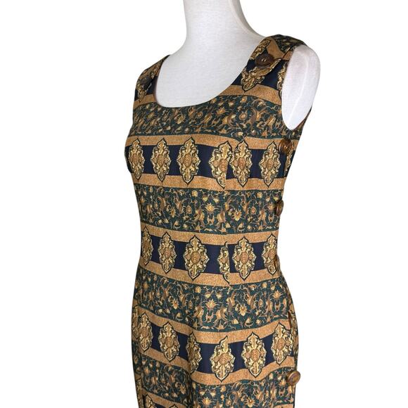 Santa Fe By Jim Tremblay Vintage Brown Gold Medallions Sleeveless Midi Dress - Picture 4 of 12